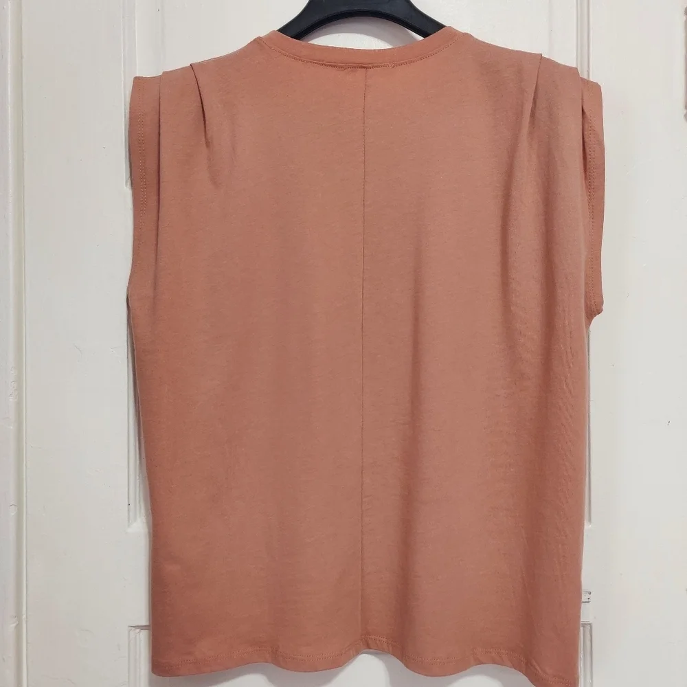 Sleeveless Blouse Womens Large Peach Shoulder Pleated Tank Top Fit Relaxed - Picture 4 of 13